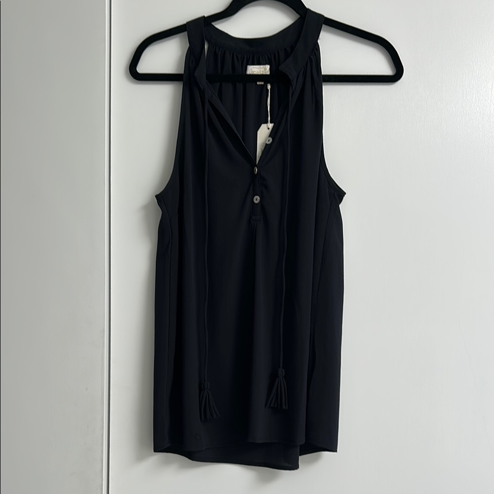 Mud Pie Black Tegan Tassle Sleeveless Tank Blouse